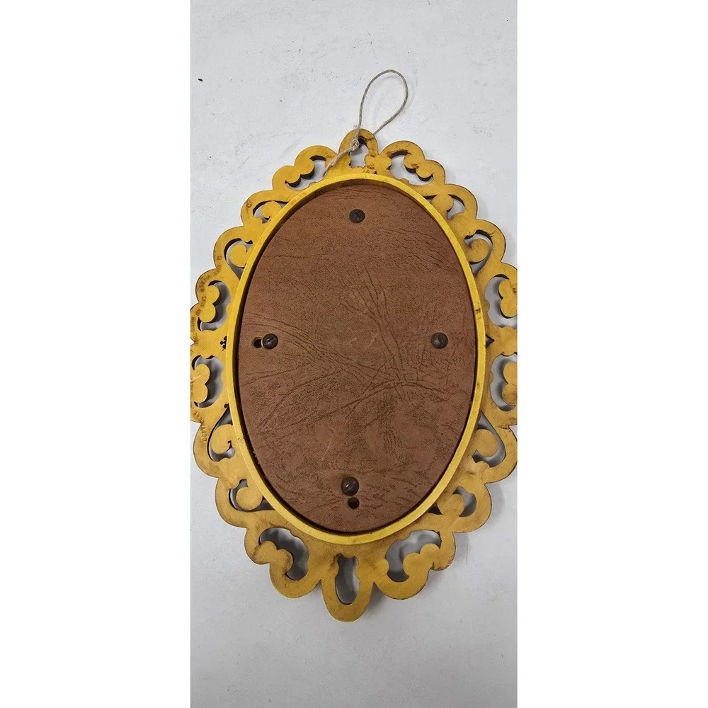 Vtg Dart Homco MCM oval mirror faux rattan wicker USA boho-chic Americana retro